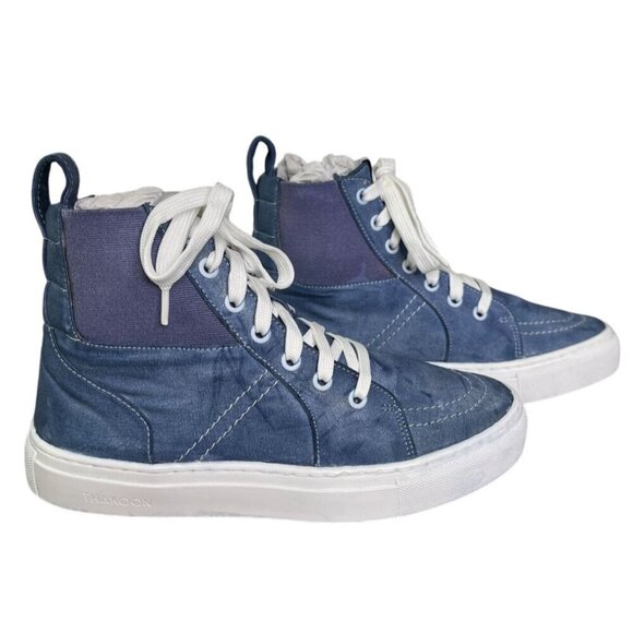 Thakoon Blue Custom Hand-Dyed High-Top Sneakers Tennis Shoes SZ 37 New In Box - Picture 4 of 12